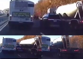 Here’s The Important Reason Why You Shouldn’t Cross Between Two Big Trucks While Driving A Small Car